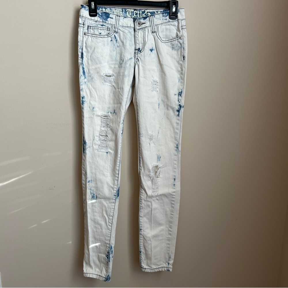 Genuine Ten25 Denim Blue Bleached Distressed Slightly Stretchy Jeans Size 1/2